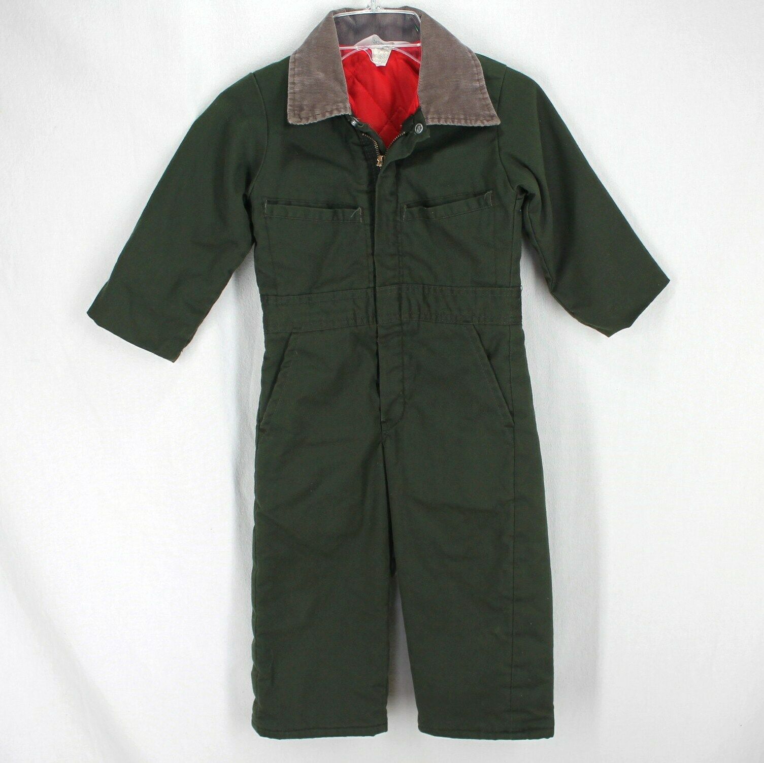 Vintage Key Imperial Coveralls Kids Boys Sz 4 Olive Green Insulated Made In Usa