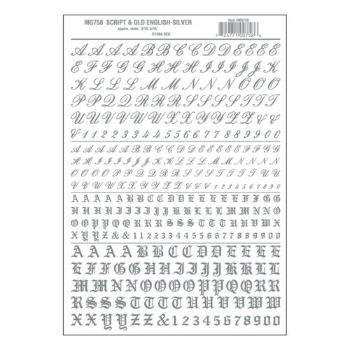 Script Old English Silver Dry Transfer Sheet – Woodland Scenics Mg758 –