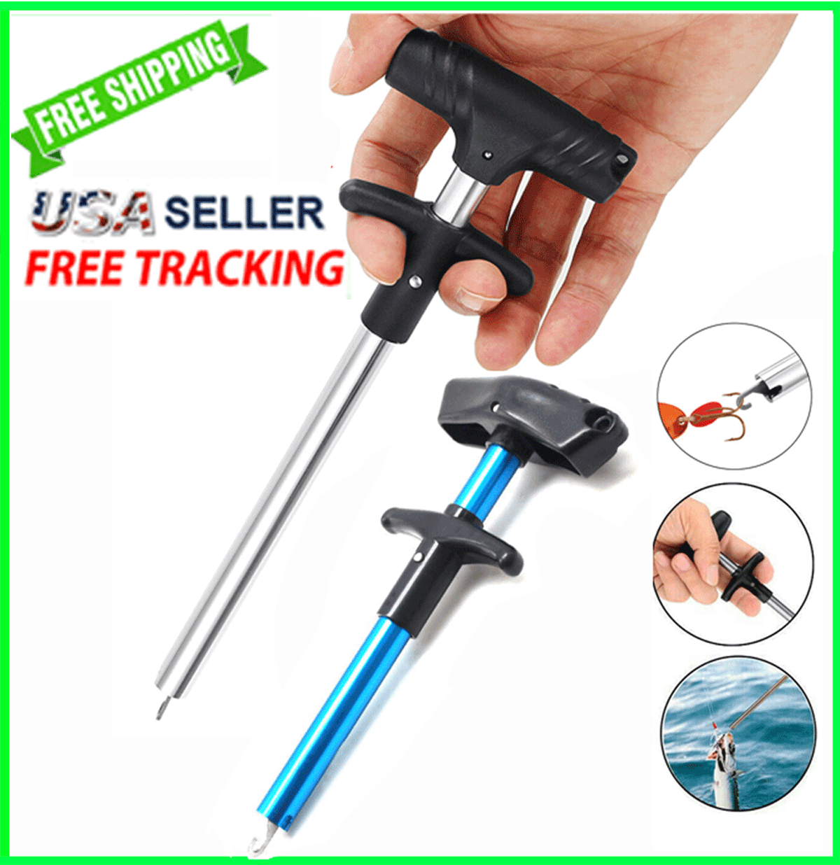 Fish Hook Remover Puller Detacher T-handle Extractor Fishing Tackle Easy Tool Us